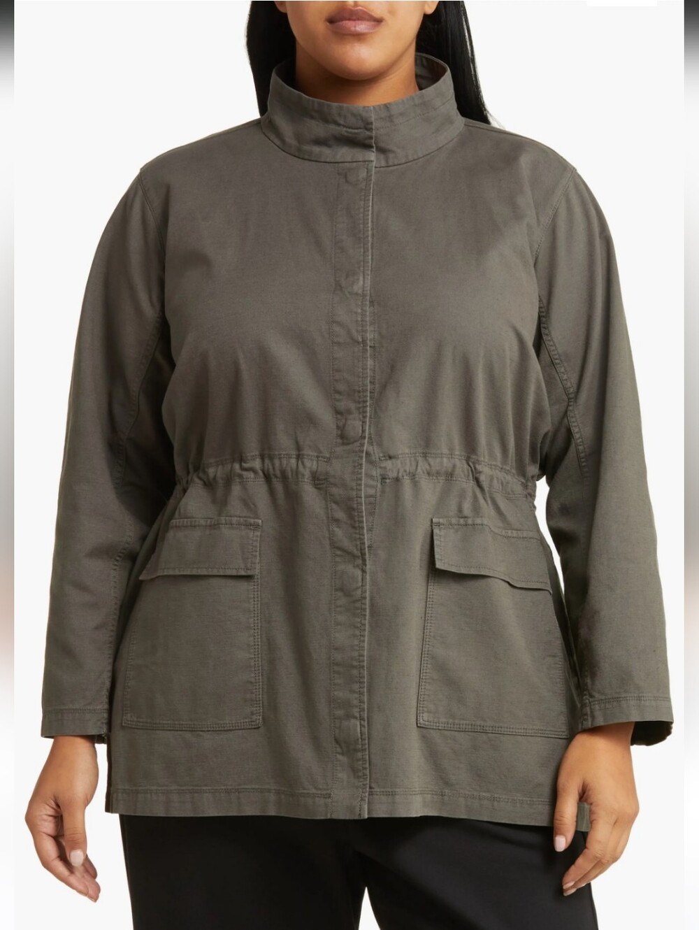 NWT EILEEN FISHER Olive Utility Drawstring-Waist Jacket - Women